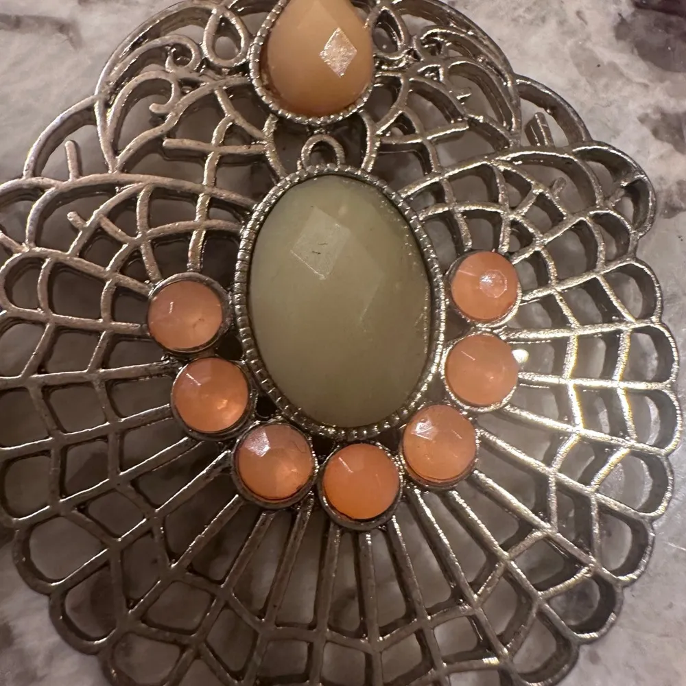 Filigree Look Silver Dangle Earrings Neutral Color Palate Y2K statement jewelry Orange - Image 11