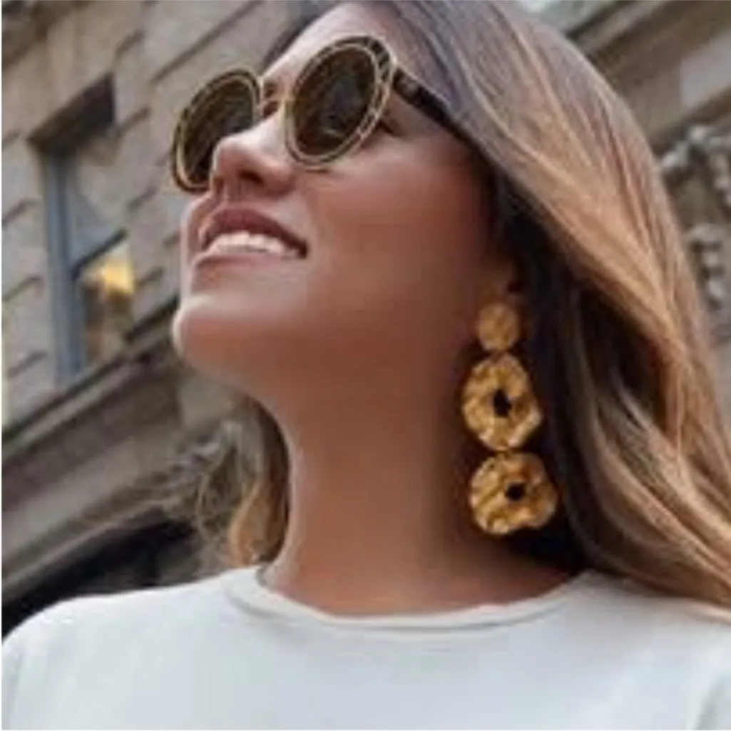 Tory Burch Round Geometric Sunglasses With Case, Black / Gold, Retro - Image 3