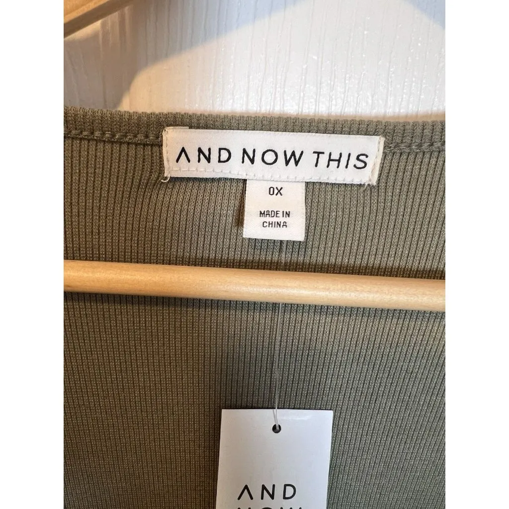 And Now This Plus Size 0X Rib Knit Green Corset Top Long Sleeve Scoop Neck - Image 4