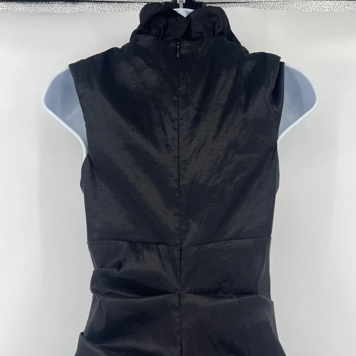 Xscape Y2K Body Con Cocktail Dress Sz 8 Black USA Ruffle Ruched Glam Goth Party - Image 6