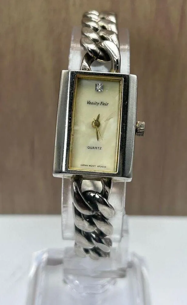 Vanity Fair Rectangle Wrist Watch Silver Links for Women Vintage and New Battery - Image 2