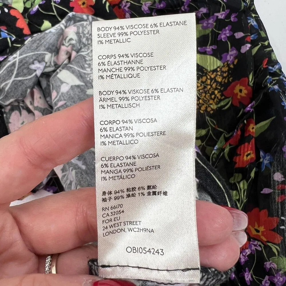 Anthropologie Maeve XS Jacquin Peasant Blouse Black Floral Ruffle Sheer Sleeve - Image 10