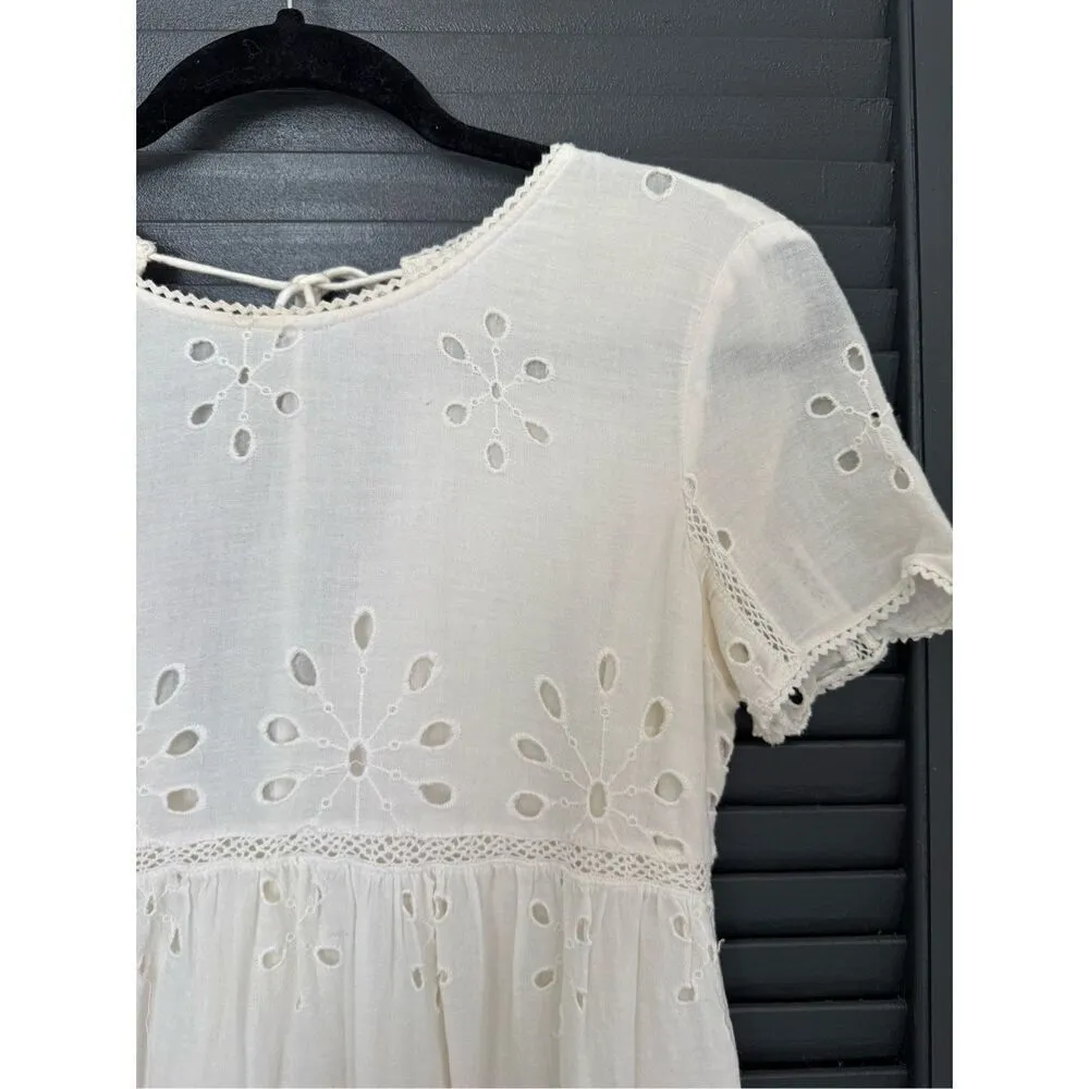 Zara Small White Eyelet Mini Dress Romper Pockets - Image 2