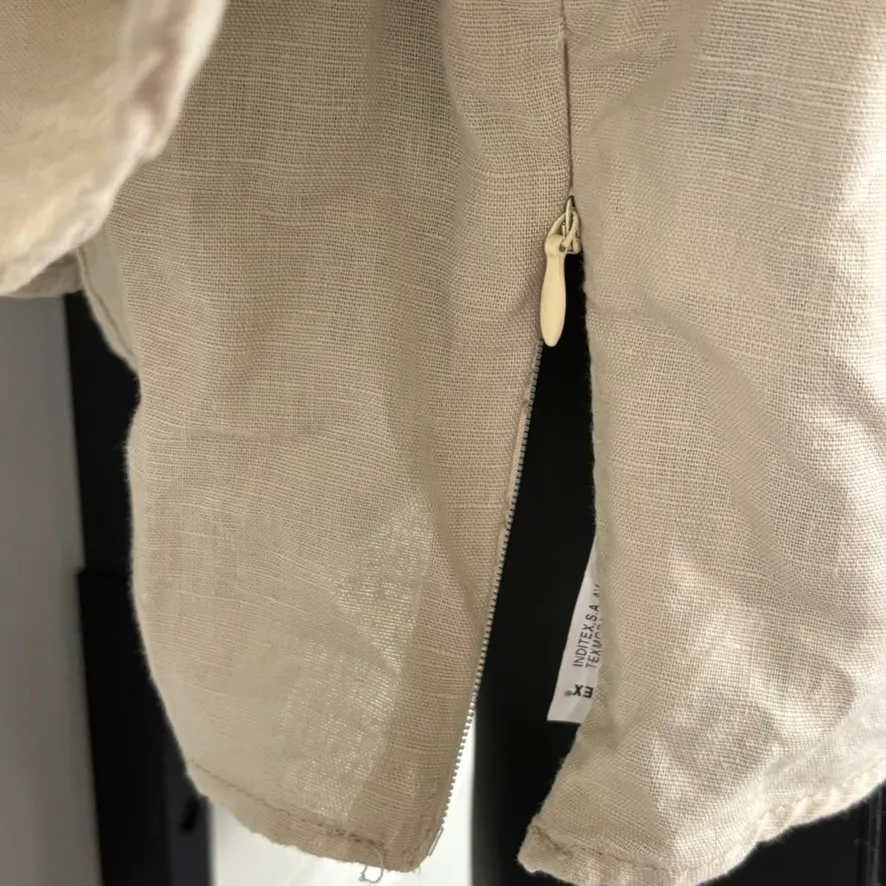 Zara Bardot Top Sz M Cotton Linen Ruffle Crop Top‎ Beige Bloggers Favorite - Image 4