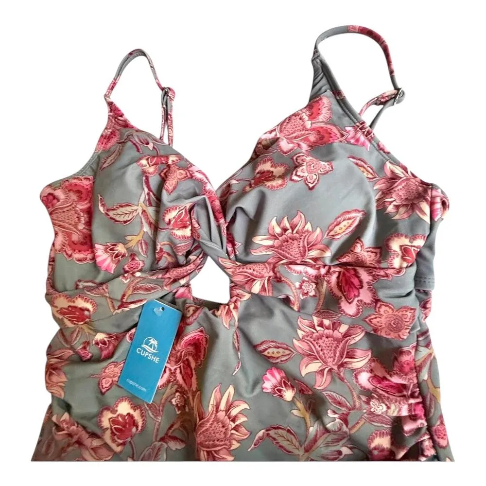 NEW Cupshe SWIMSUIT Womens LG One Piece Tummy Control V Neck Twist Cutout Ruched - Image 6