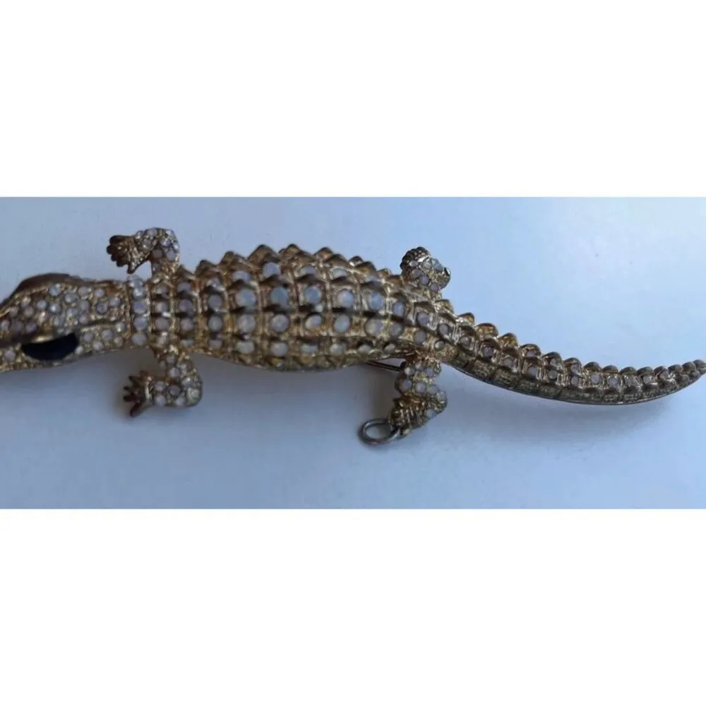 Vintage Alligator Stone Brooch & Pendant Gold Tone Pin Collectible Women’s Sz 5” - Image 9