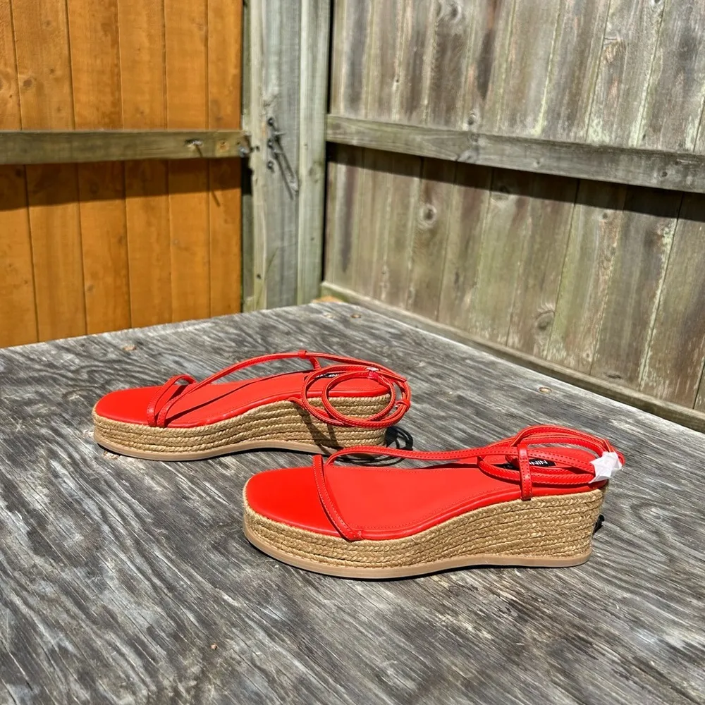 Nine West women’s Alexx espadrille sandal blood‎ orange ankle wrap wedge size 8 - Image 4