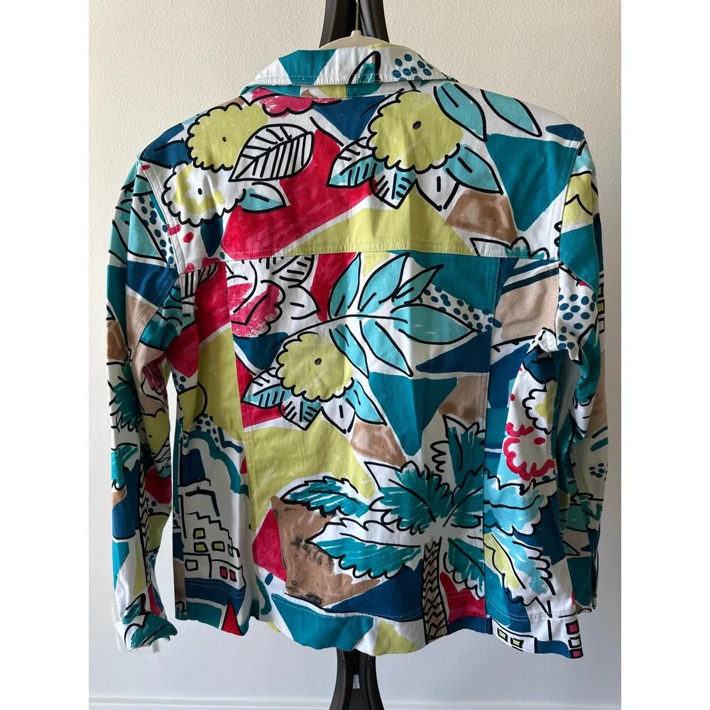 Fun Colorful Boat Harbor Print Jacket Additions by Chicos Size 1 Medium 8 - Image 8