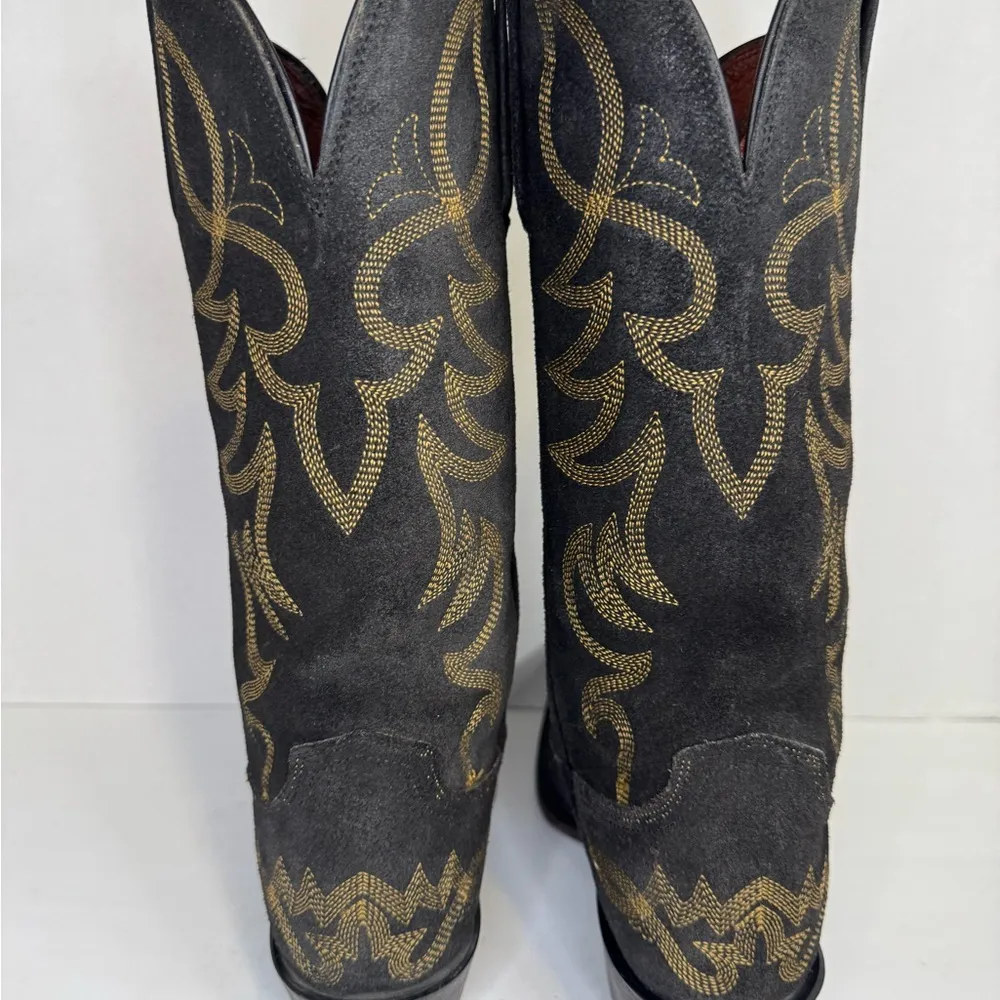 Lucchese Black Distressed Leather Pointed Toe Cowboy Boots Sz 71/2. - Image 4