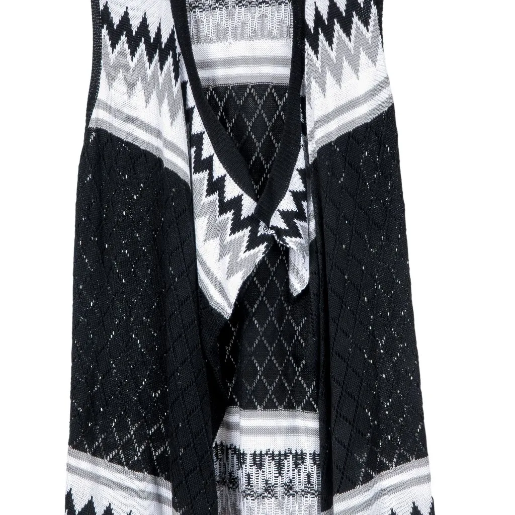 No Boundaries Cardigan Sweater L 11 13 Juniors Sleeveless Gray Black White Knit - Image 3