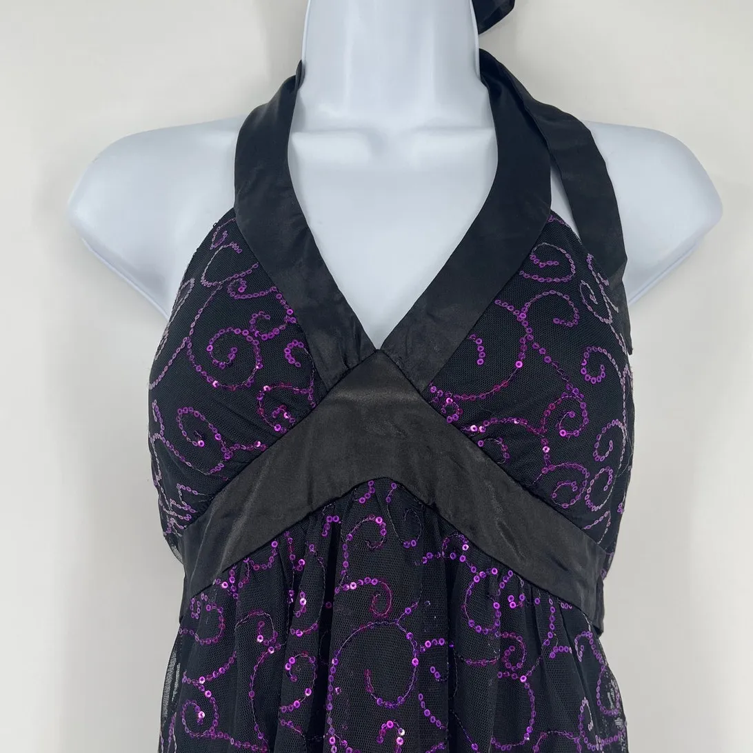 Y2K Charlotte Russe Sequin Halter Mini Dress 5 Glam Party Hoco Whimsigoth Mesh - Image 2