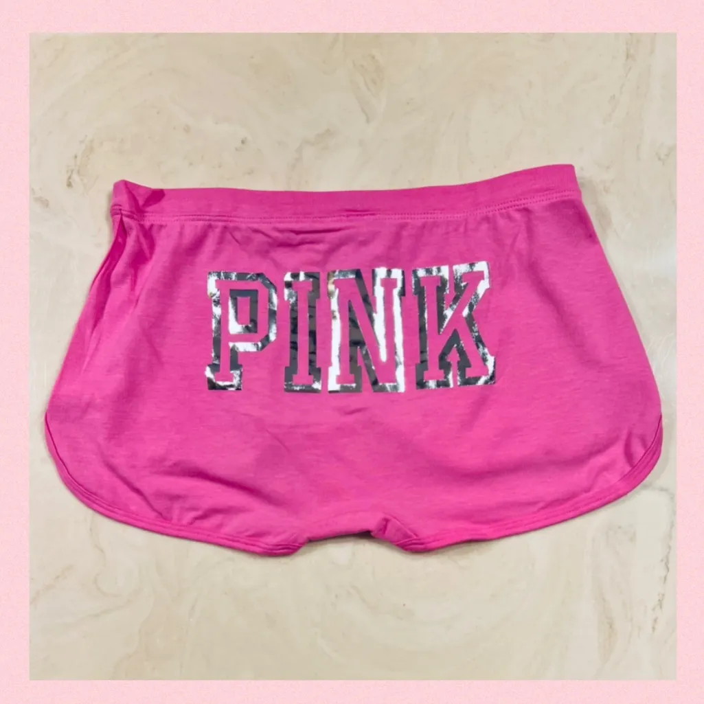 PINK VICTORIA’S SECRET Cotton Dorm Boyshort Pink Silver Foil Logo LARGE - Image 2