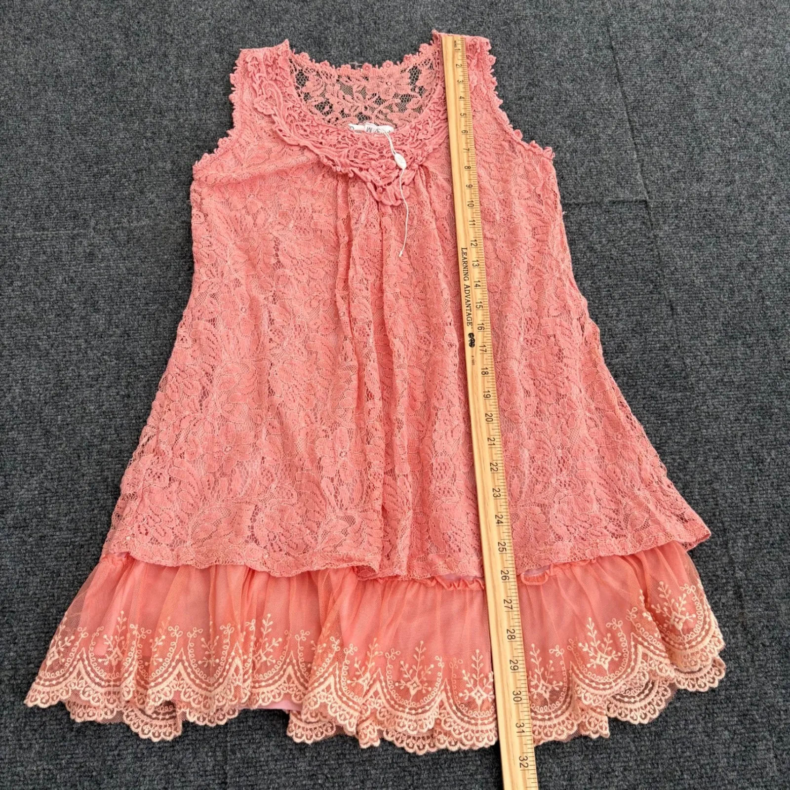 Y2K Pretty Angel Dress M Pink Lace Sleeveless Flowy Boho Whimsical Linen Blend - Image 8