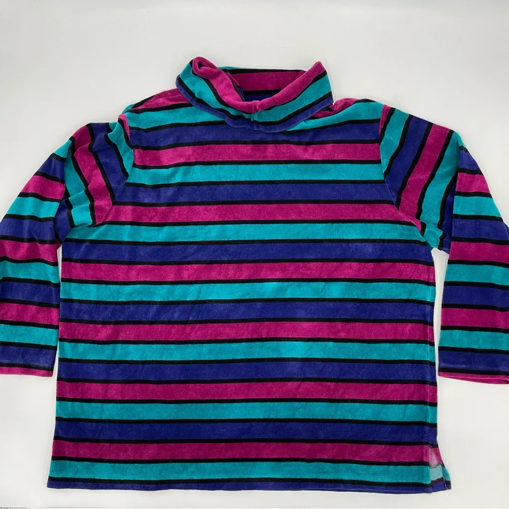 Vintage‎ Sweatshirt Striped Mock Neck Terrycloth Size 2X Top Long Sleeve Women - Image 2