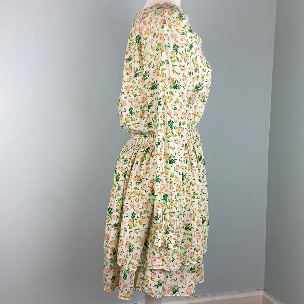 Banana Republic White Ditzy Floral Flowy Dress Smocked Waist V-Neck Size Medium - Image 7