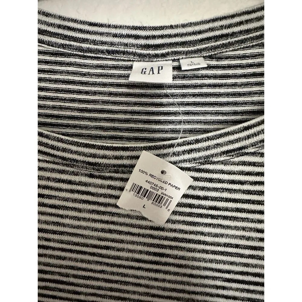 Gap Womens Top Size L Black White Stripe Pullover Stretch Round Neck Long Sleeve - Image 4
