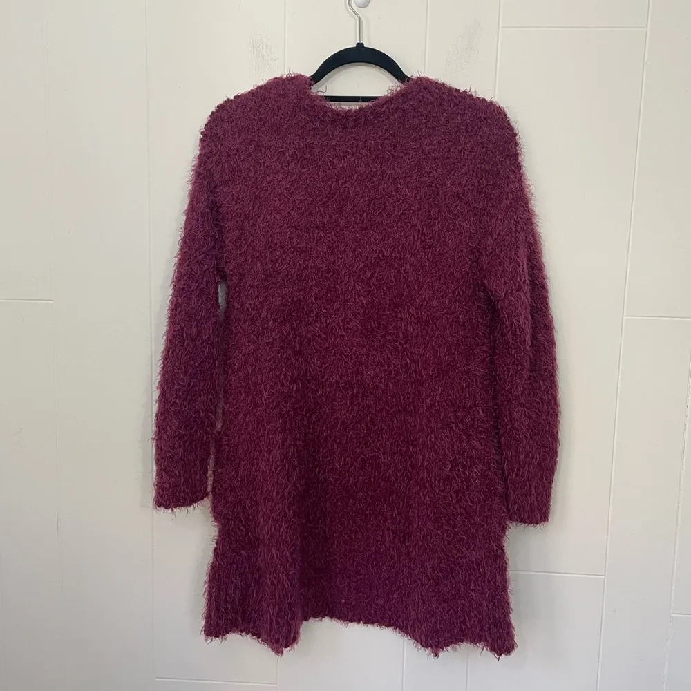 Love Tree Burgundy Fuzzy Open Front Long Length Cardigan ~ Women’s Size S - Image 2
