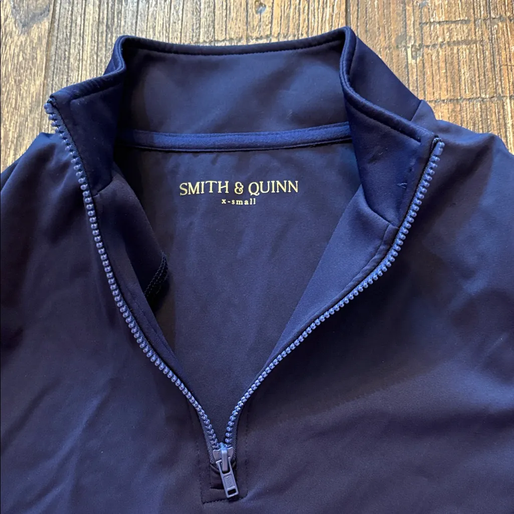 Smith & Quinn Ava 1/4 Zip Pullover Navy 70's Stripe Preppy Athletic Top Size XS Black - Image 4