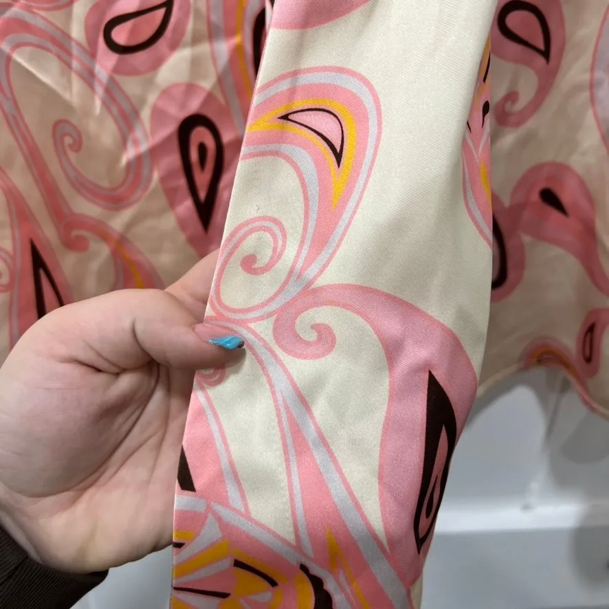 Julie Brown NYC Womens Blouse Small Funky Hippie Disco Bow Tie Flare Pink Orange - Image 5