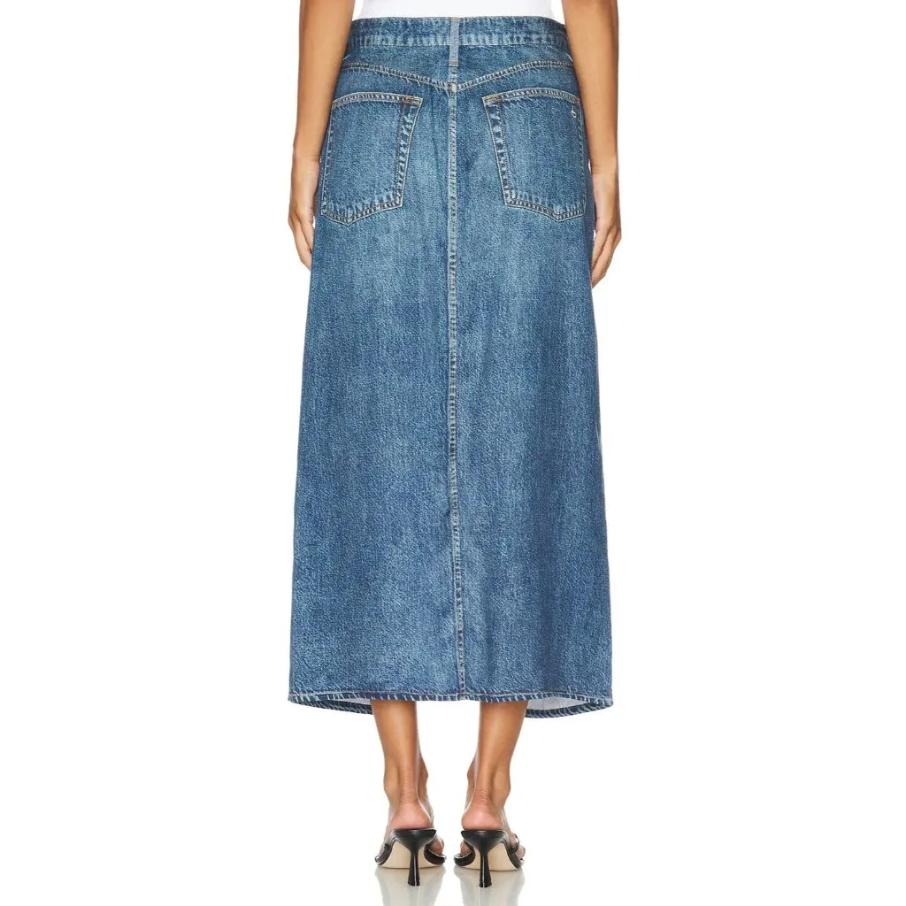 NWT rag & bone Clara Midi in Cameron Liquid Miramar Photo Printed Jean Skirt 31 - Image 5
