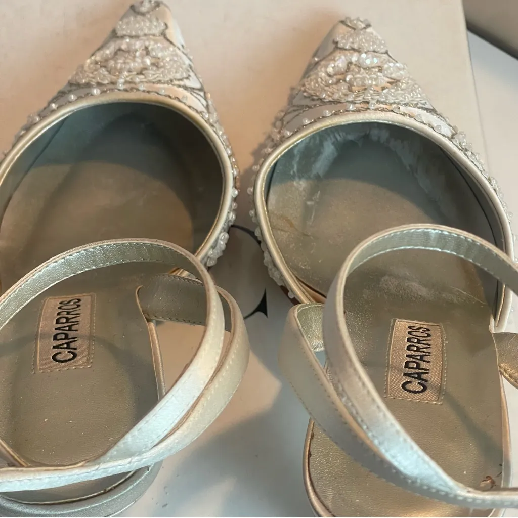 Caparros Vogue Wedding Heels Ivory White  Silk Sz 6.5M Embellished Bridal Shoes - Image 14