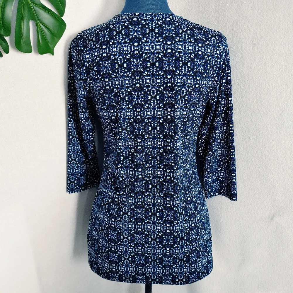 Lavanya Gold Chain Tie Front Blouse Top Blue Size M - Image 5