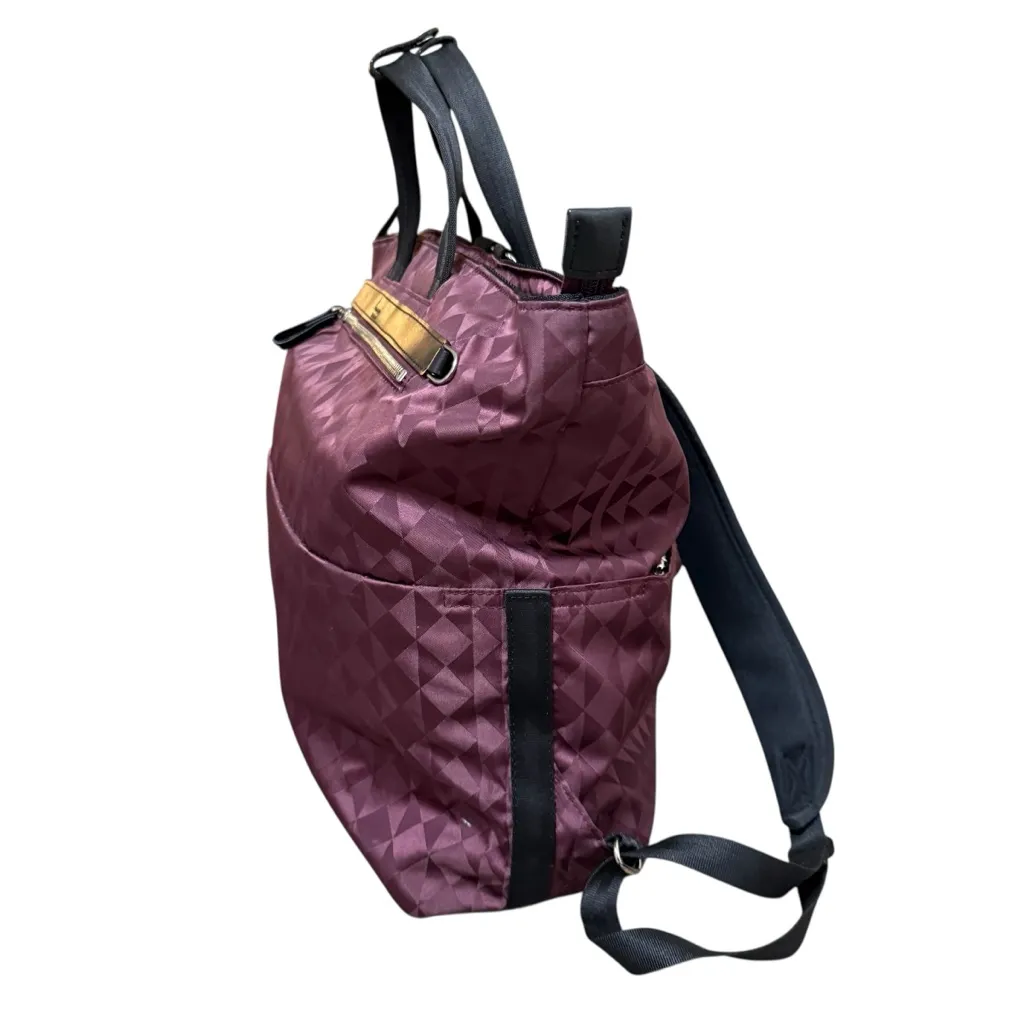 Kanana Project Burgundy Nylon Backpack Tote Bag Geometric Travel Large 14” x 17” Purple - Image 4