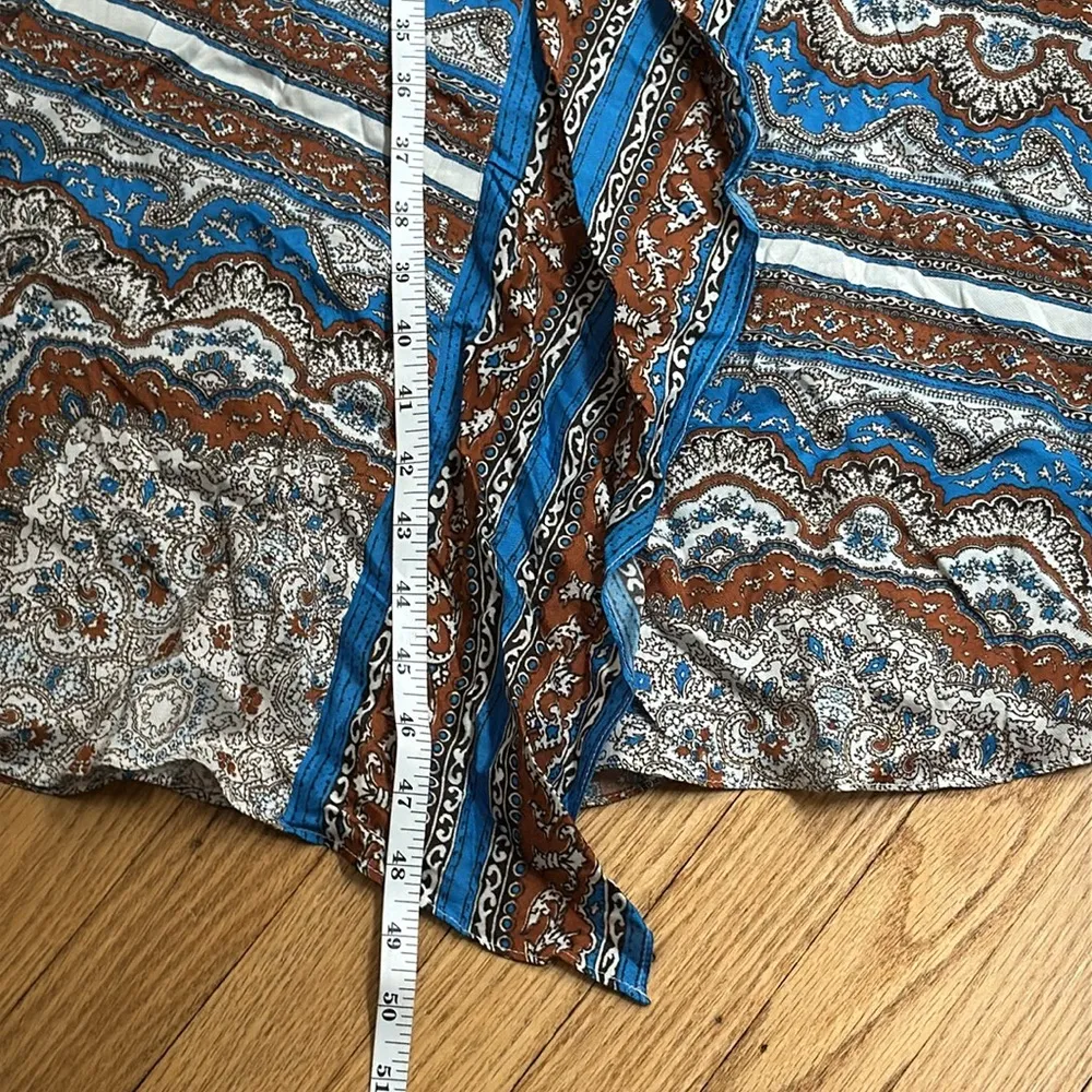 Whistles Paisley Print Asymmetric Belted Midi Dress Blue Brown Size US 4 - Image 7