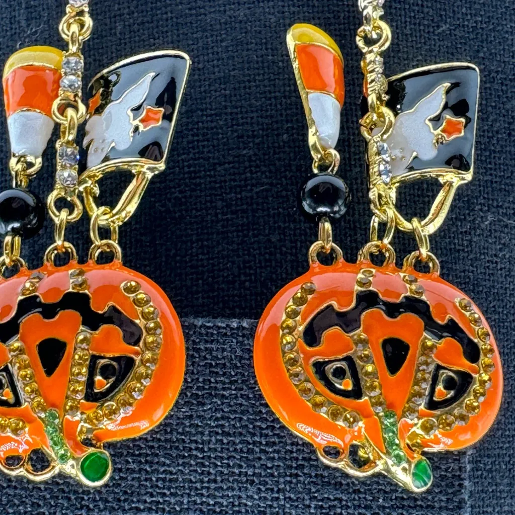 Halloween Pierce Earring Pumpkins with Rhinestones Orange - Image 4