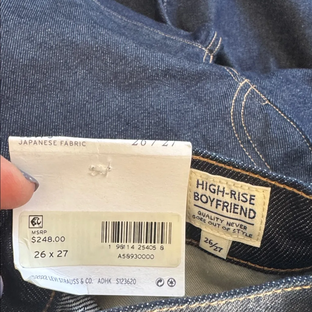 Levi’s Japanese jeans Fabric High Rise Boyfriend Women’s 26 X 27 Dark Blue Denim - Image 8