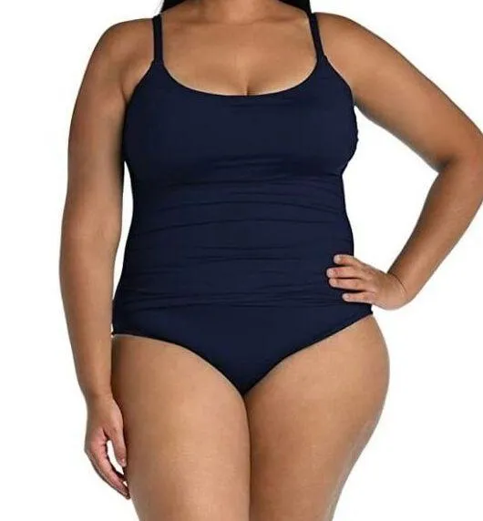 La Blanca Plus Ruched One Piece Swimsuit Size 16W New With Tags Indigo - Image 1