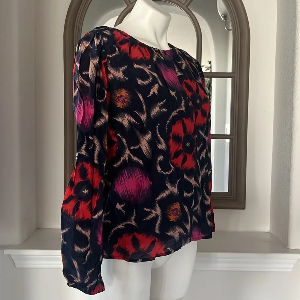 Velvet by Graham & Spencer Fraser Printed Silk Cotton Voile Top in Twilight $207 Black - Image 5