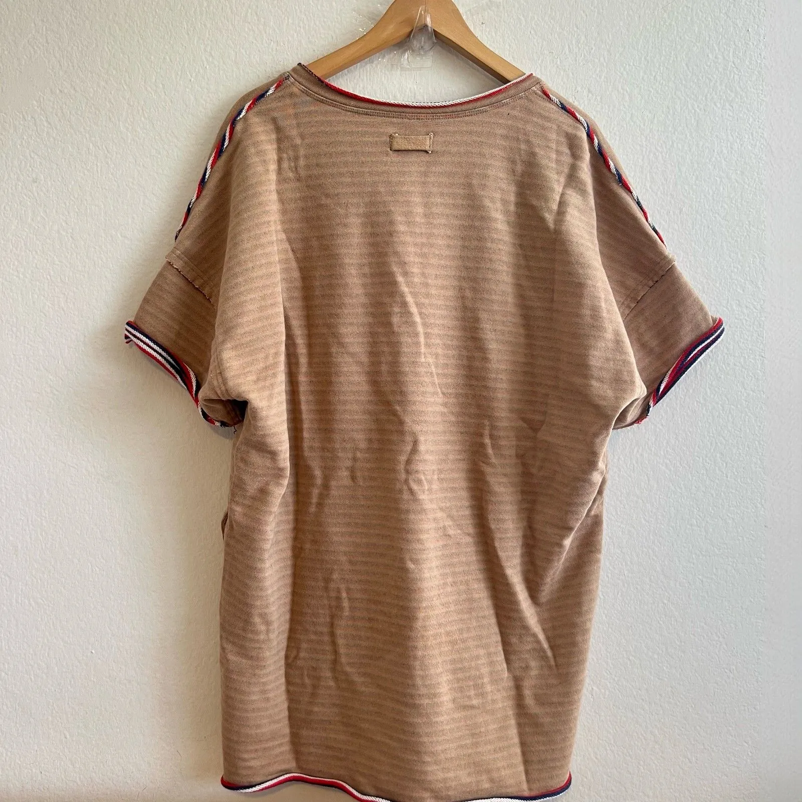 NWOT FREE PEOPLE Tan Summit Graphic Cotton Short Sleeve Sweater Top Women Medium - Image 3