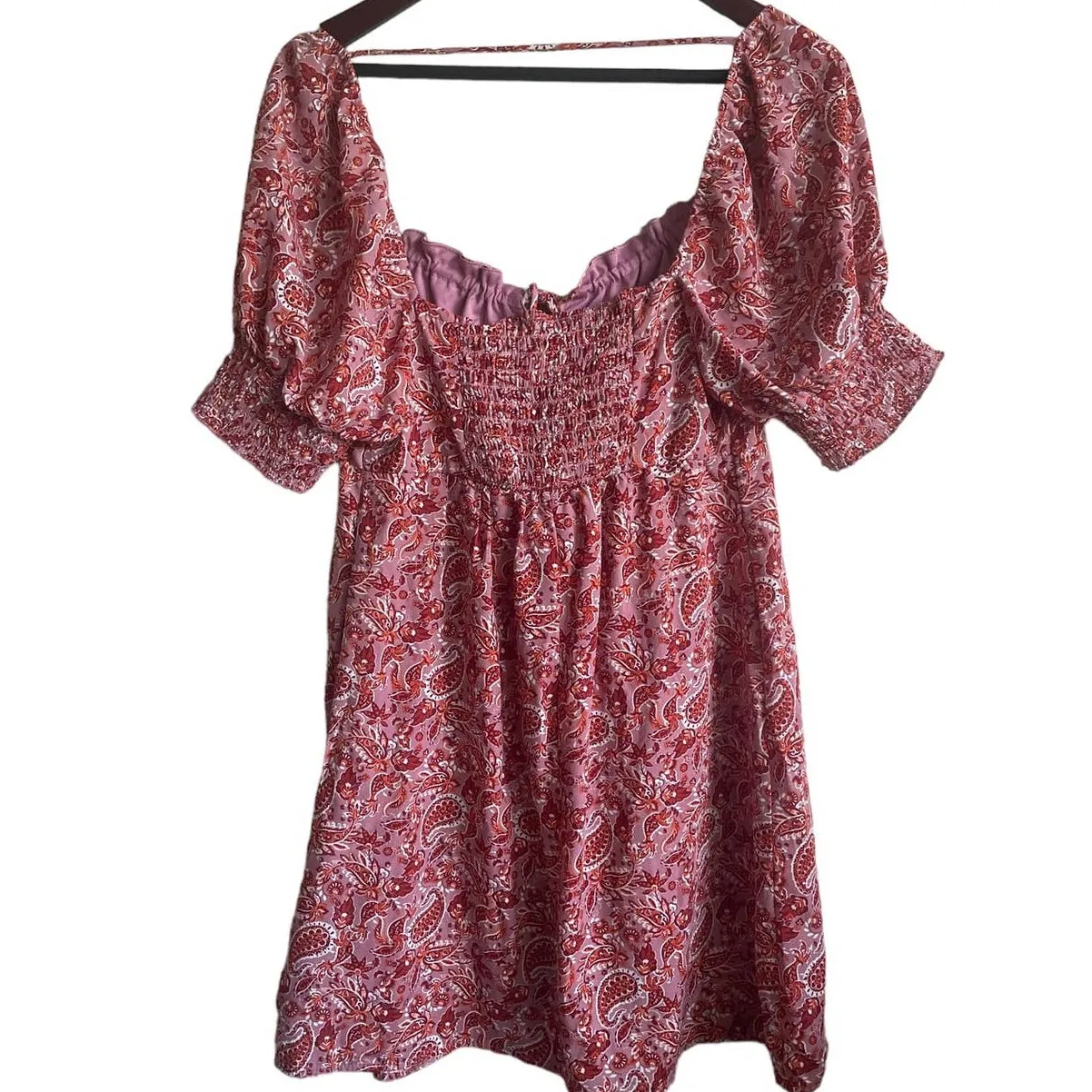 Y2K Trixxi Mini L Pink Paisley Smocked‎ Boho Cottage Babydoll Cowgirl Milkmaid - Image 4