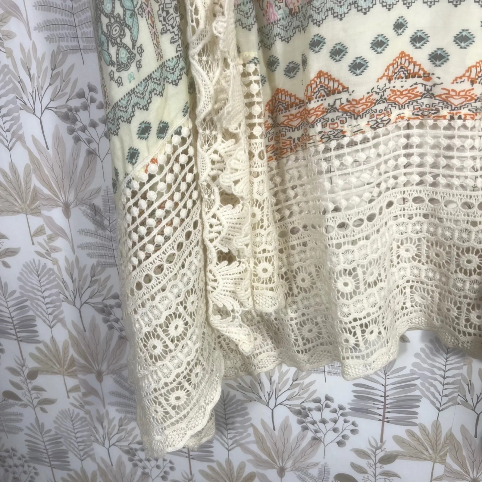 Umgee USA Boho Kimono Cardigan S/M Crochet Lace Trim Open Front Boho Cottagecore - Image 3