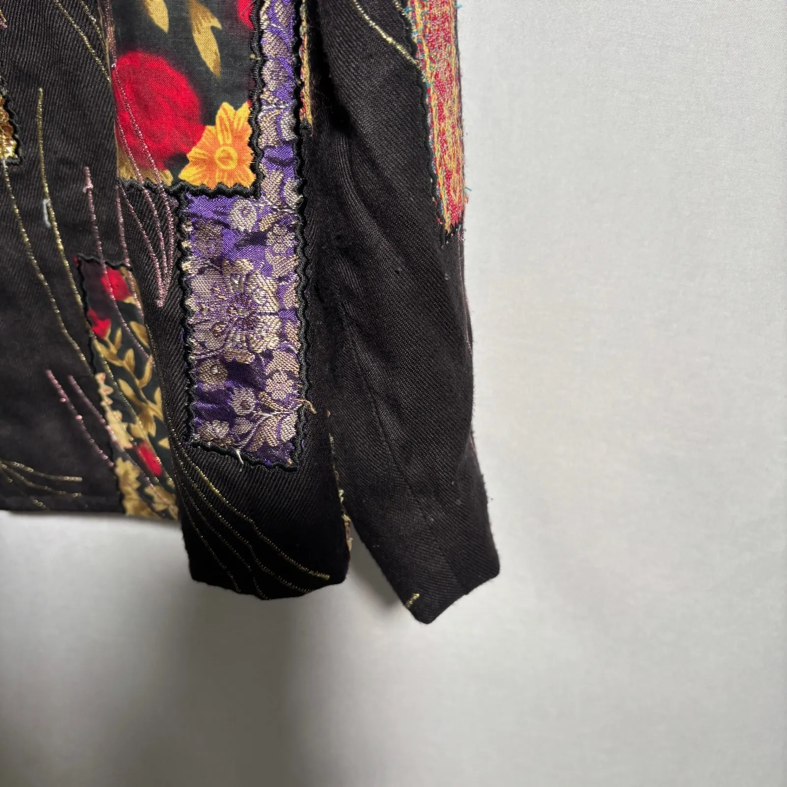 Coldwater Creek Womens Patchwork Jacket Black Embroidered Art to Wear Boho S - Image 4