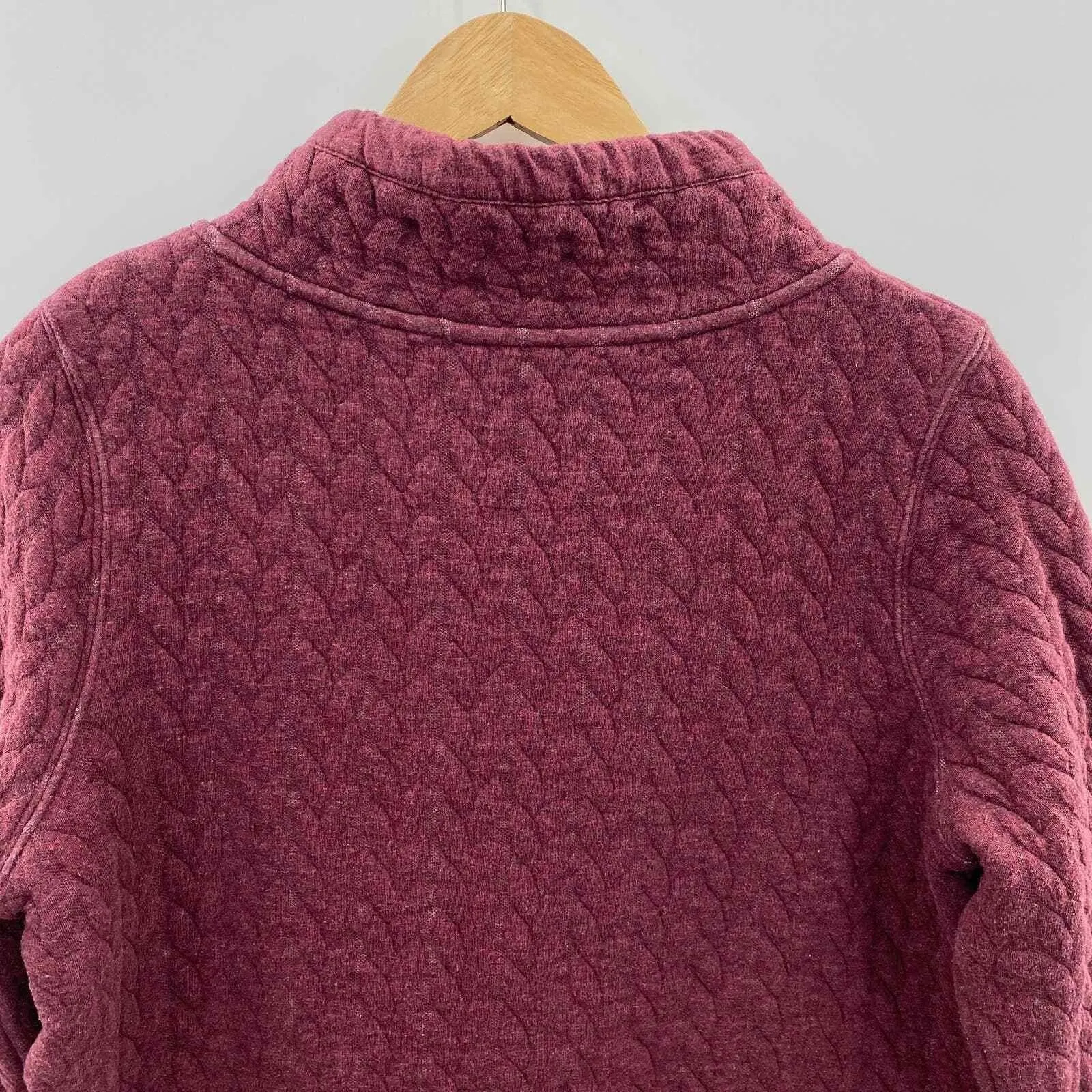 Orvis‎ Pullover Sweater Womens Medium Red Cotton Blend Quilted Cowl Neck Pocket - Image 7