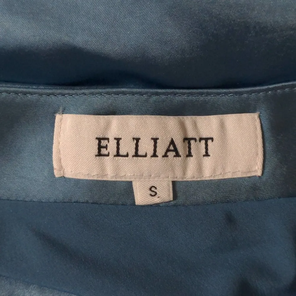 ELLIATT Cassini One Shoulder Party Dress Blue Ruched Drape Lined Midi Slit Zip S - Image 7