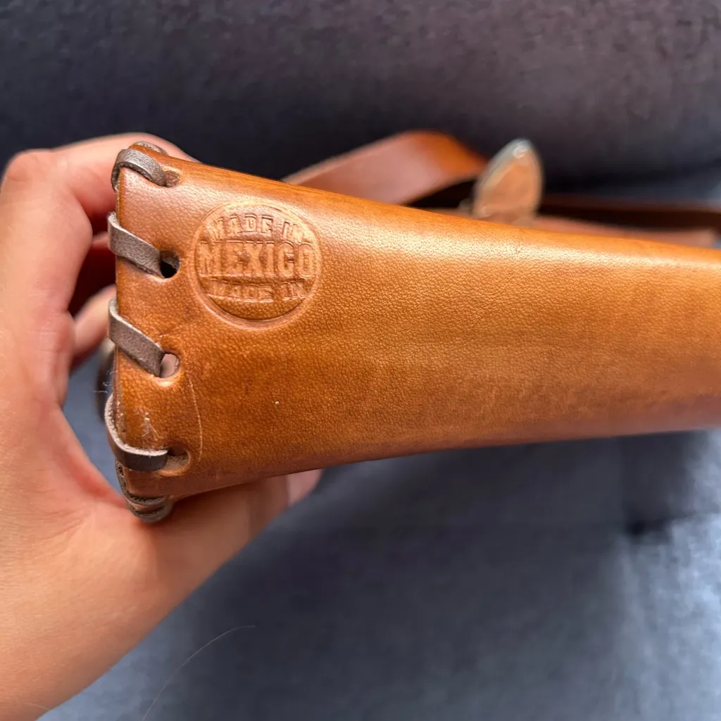 Handcrafted Tooled Leather Crossbody Bag – Made in Mexico Brown - Image 6