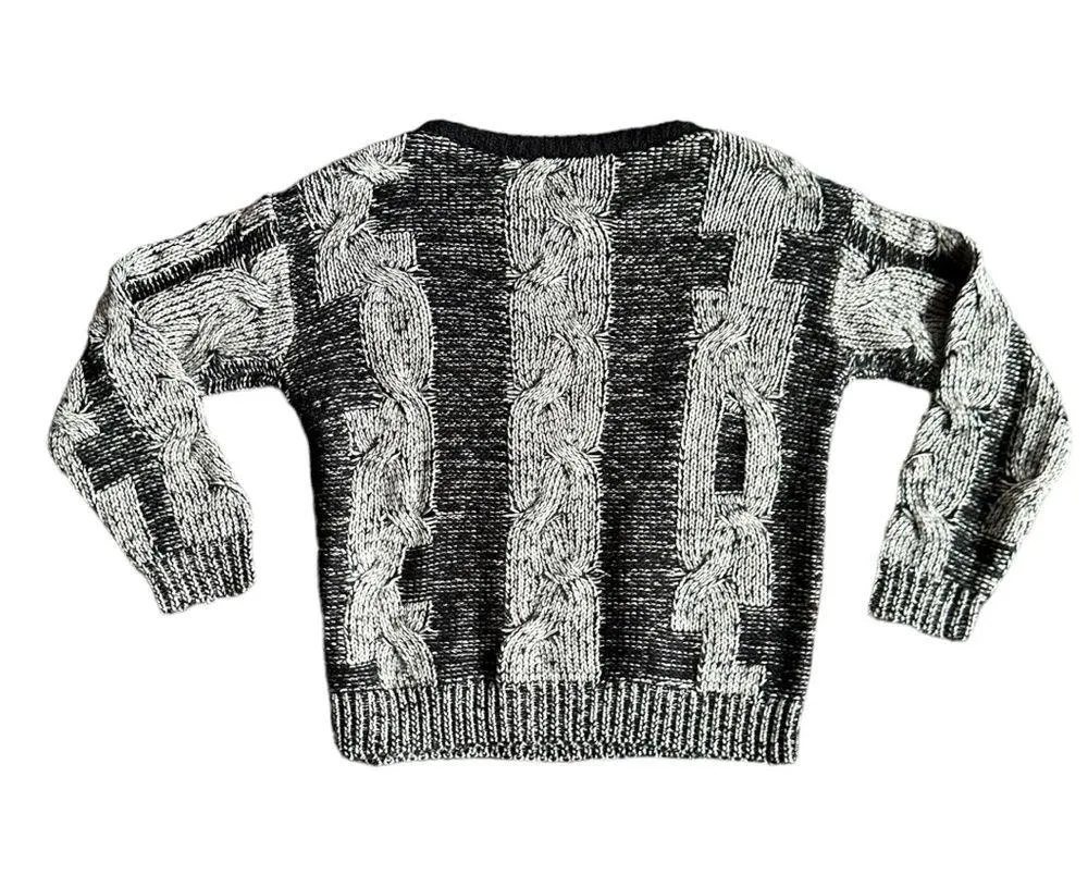 Razzle Dazzle Womens Size Small Chunky Cable Knit Black White Sweater - Image 2
