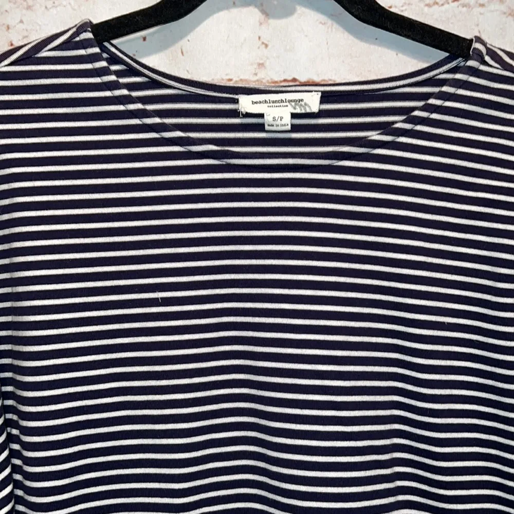 Beach lunch lounge Sierra dress navy stripe flutter ruffles sleeves knee length - Image 5