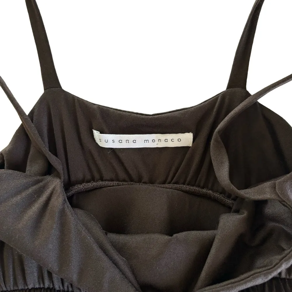 Susana Monaco Deep Brown Cinched Empire Waist Pockets Jersey Maxi Dress Small - Image 4