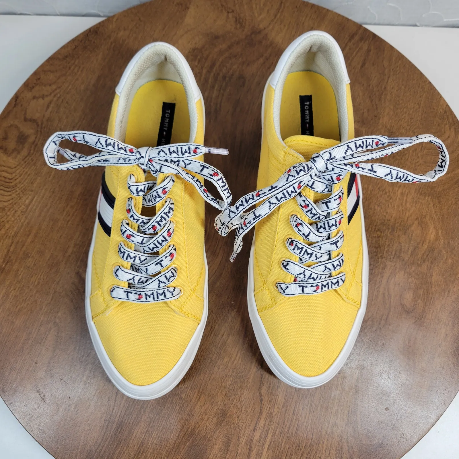 Tommy‎ Hilfiger Womens Fantim Sneakers 7.5 Yellow Canvas Lace Up Casual Shoes - Image 11