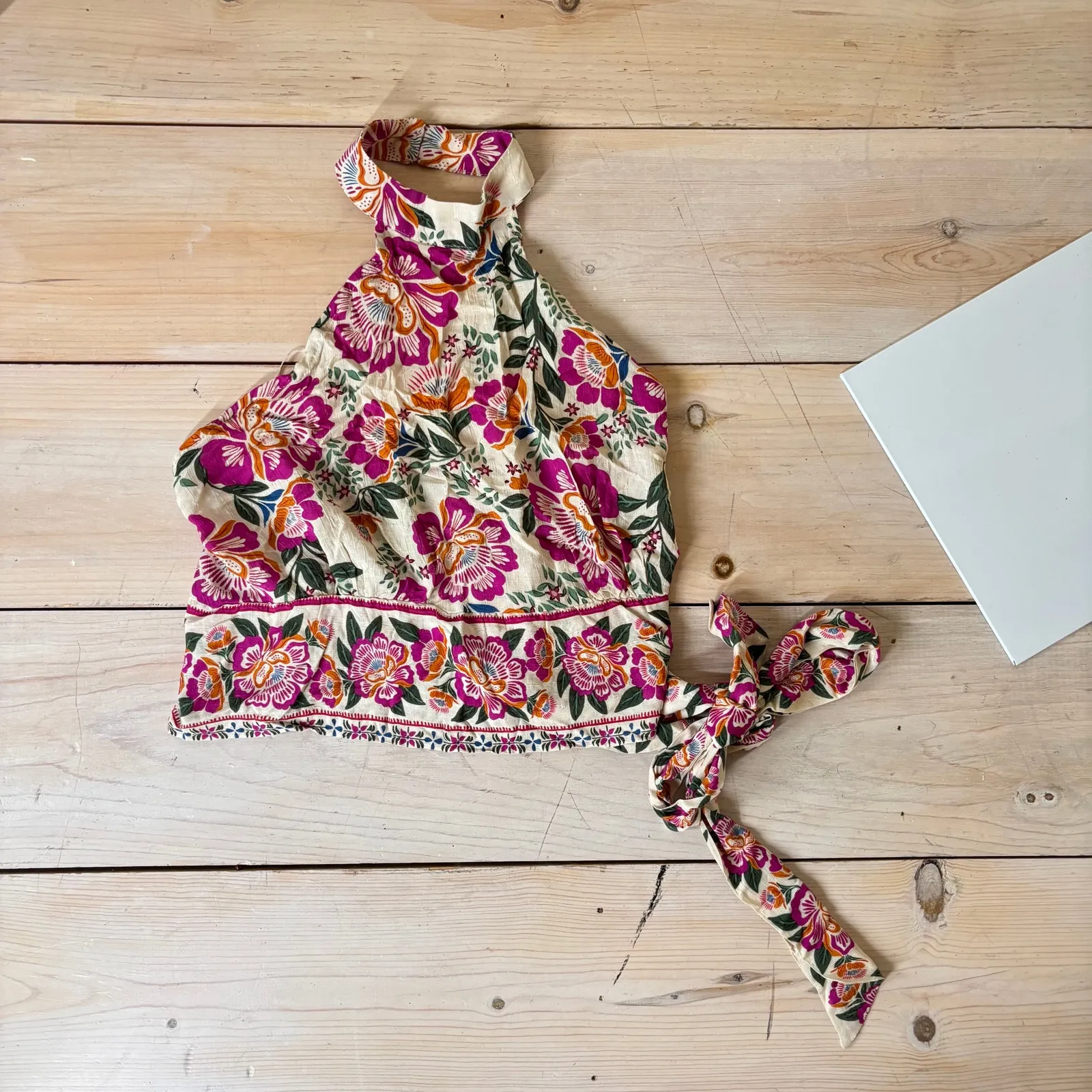 Nicole Miller Artelier NWOT Women's Boho Floral Halter Blouse Size XS Pink - Image 2