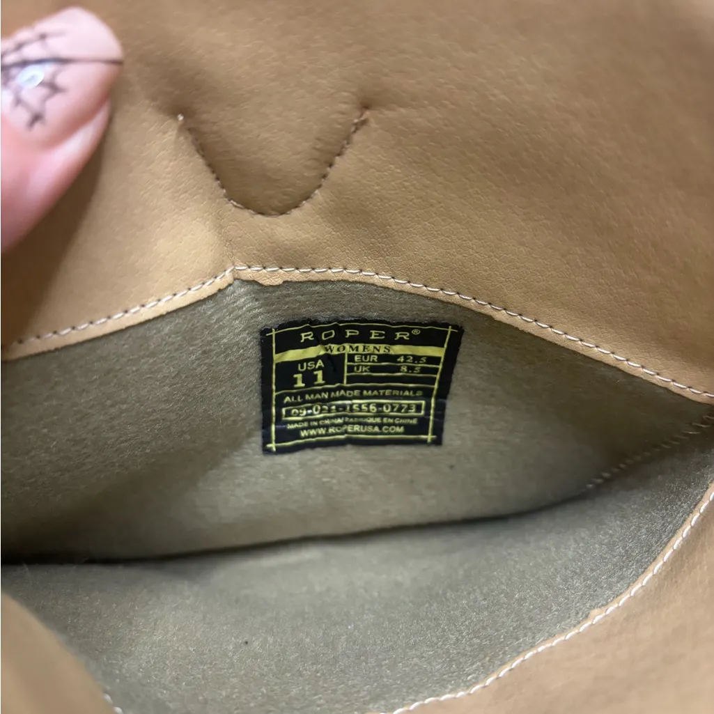 Roper Alisa Snip Toe Cowboy Boots Glitter Underlay Faux Leather Size 11 Western Brown - Image 7