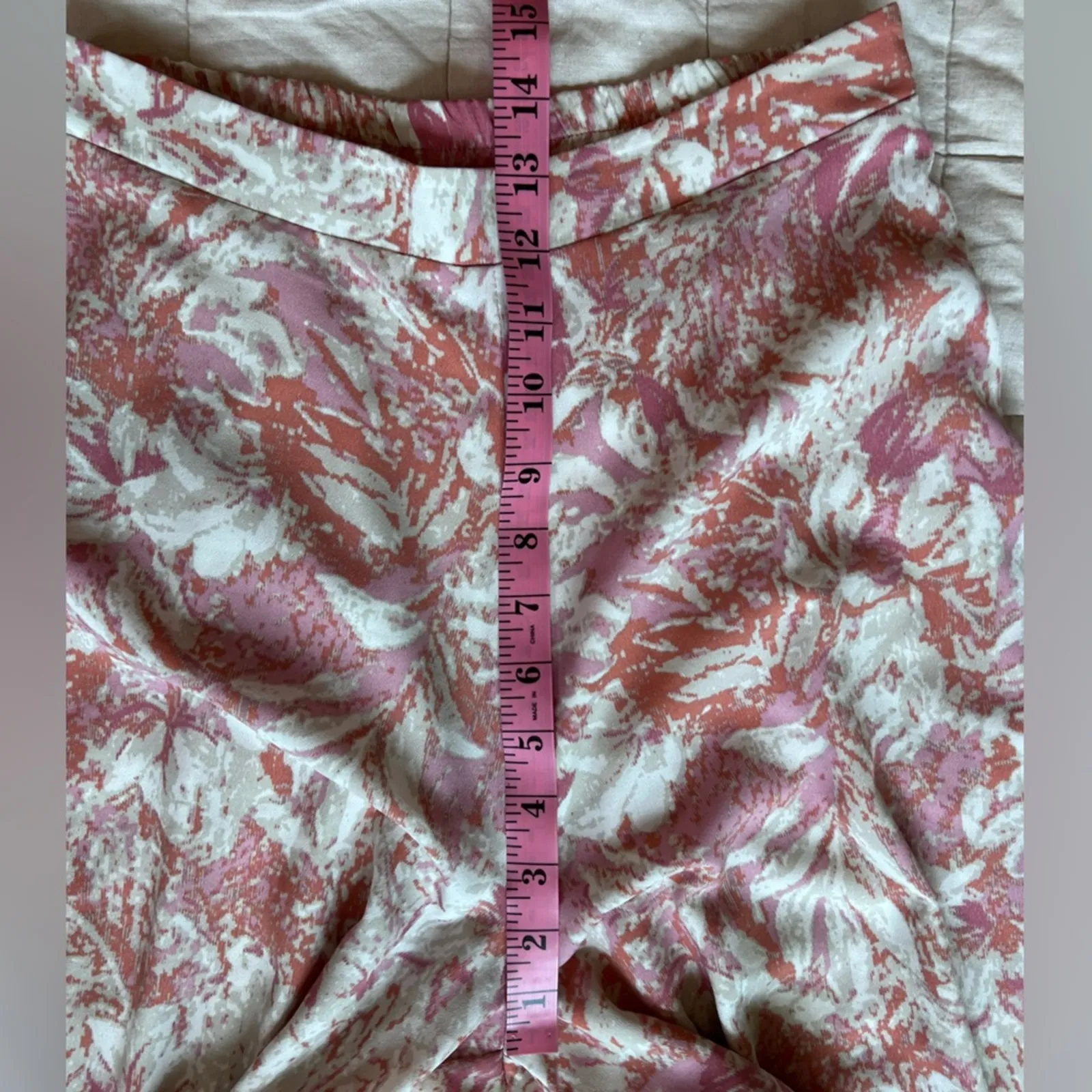 Aakaa Pink Orange Cream Floral High Rise Flowy Wide Leg Palazzo Pants - Small - Image 7