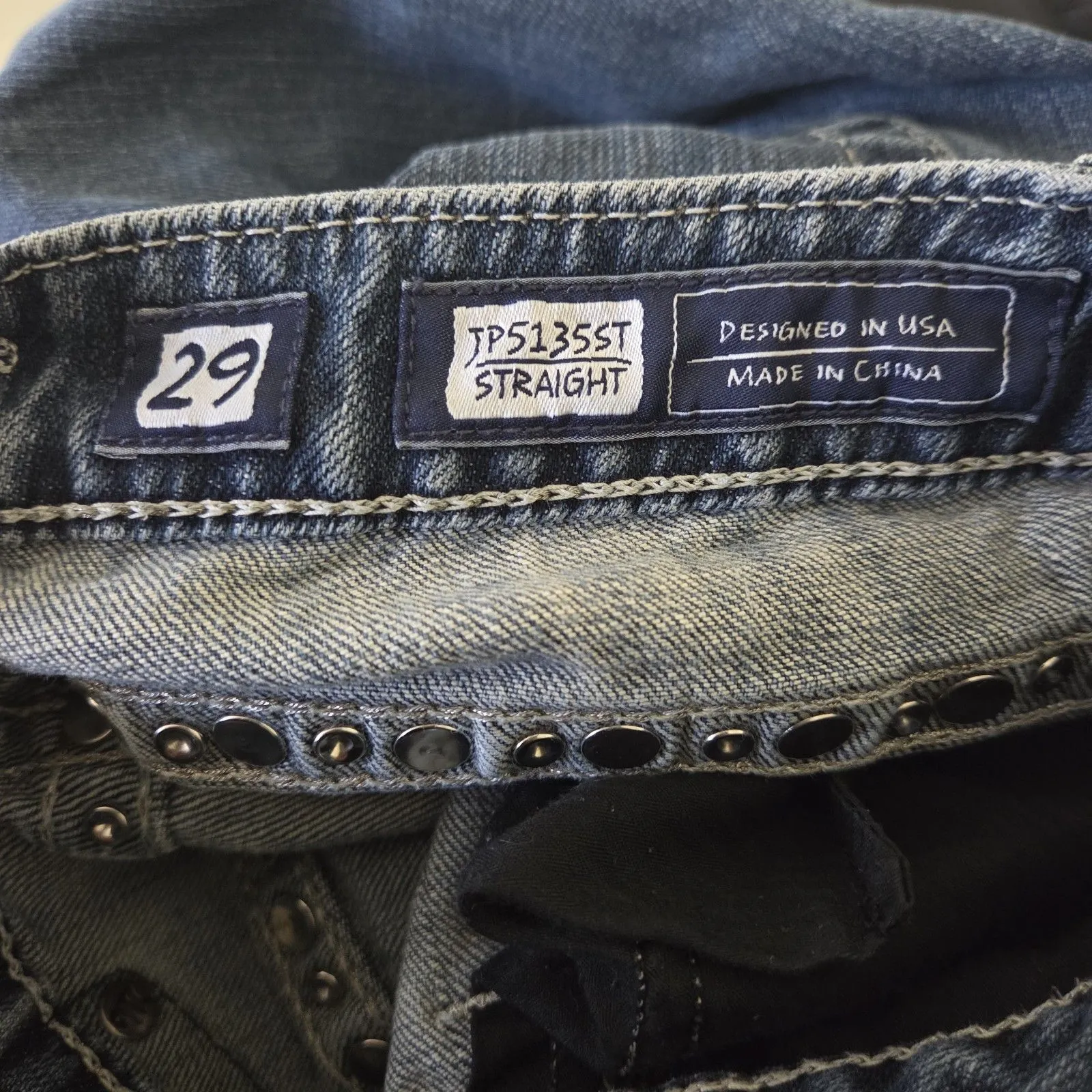 Miss Me JP5135BCL Straight Leg Distressed Jeans Size 29 Blue Studded Rhinestone - Image 6