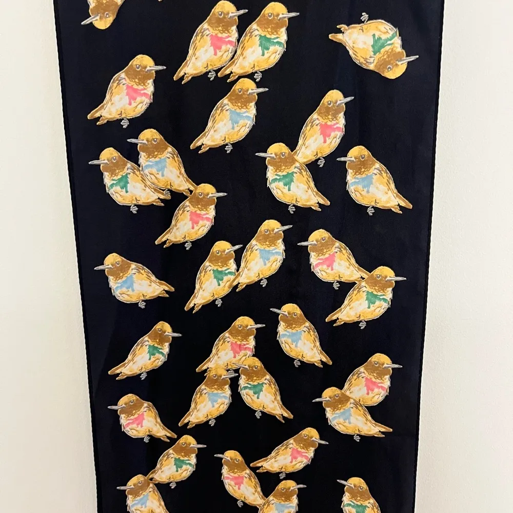 Brooks Brothers Silk Scarf Long 11 X 59 Inches Birds Black - Image 2