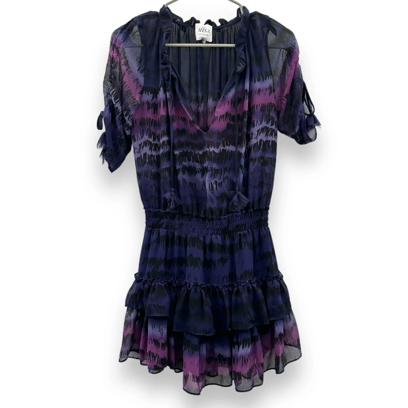 Misa Los Angeles Becca Purple Tie Dye Short Sleeve Tassel Tie Mini Dress Sz XS‎ - Image 3