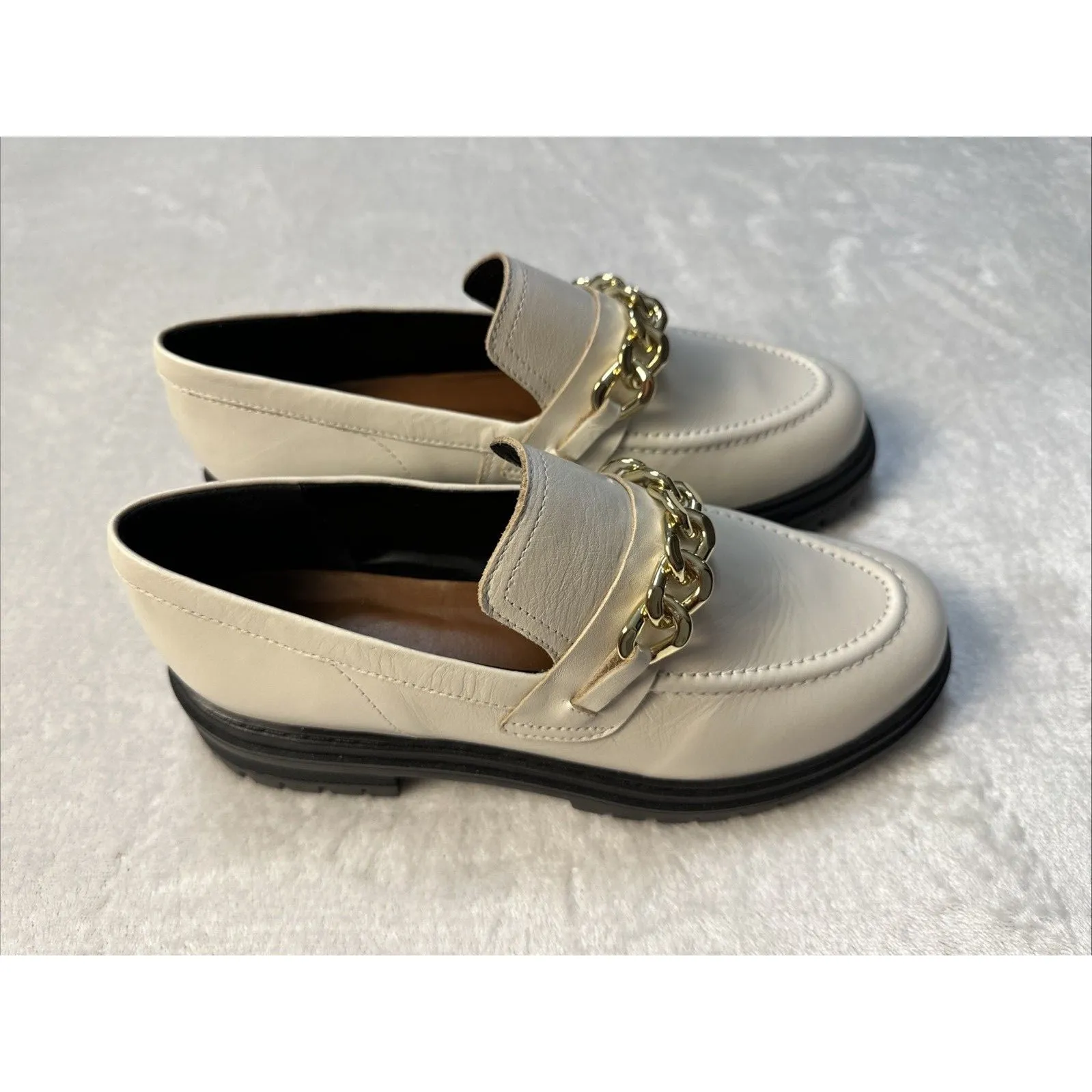 NWOT Anthropologie Ivory Lug Platform Gold Chain 10 Loafer MSRP $160 Old Money - Image 5